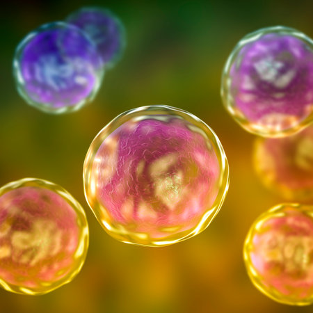 Emmonsia microscopic pathogenic fungi, adiaspore stage, 3D illustration. The causative agent of...