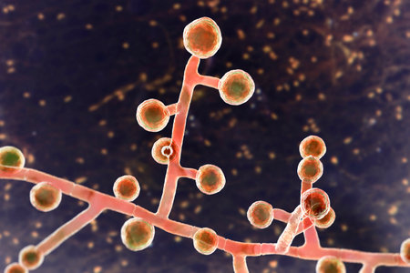 Emmonsia microscopic pathogenic fungi, 3D illustration. The causative agent of adiaspiromycosis...