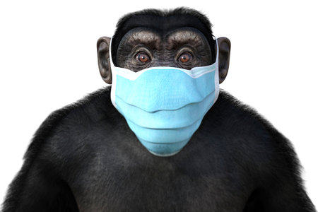 Upset monkey in a mask, conceptual 3D illustration. Monkeypox awareness. Viral epidemics and...