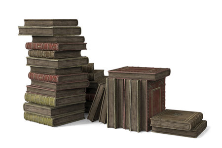 Antique books isolated on white background, 3D illustration. Antique library.の写真素材