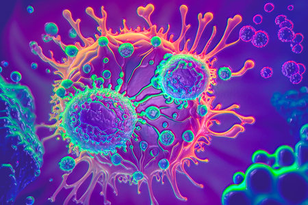 Beautiful microworld, microbes of different shapes, 3D illustration.の写真素材