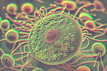 Beautiful microworld, microbes of different shapes, 3D illustration.