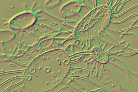 Beautiful microworld, microbes of different shapes, 3D illustration.