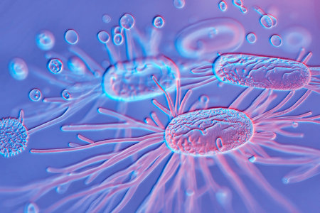 Beautiful microworld, microbes of different shapes, 3D illustration.の写真素材