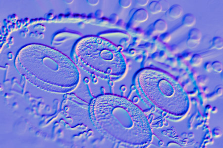 Beautiful microworld, microbes of different shapes, 3D illustration.の写真素材