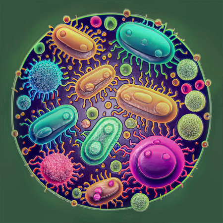 Beautiful microworld, microbes of different shapes, 3D illustration.の写真素材