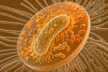 Beautiful microworld, microbes of different shapes, 3D illustration.