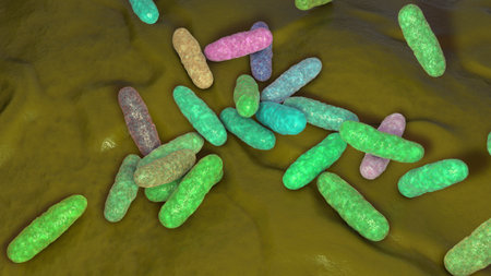 Clavibacter bacteria, 3D illustration. Plant pathogenic bacteria. Clavibacter sepedonicus causes ring rot disease in potato. Clavibacter michiganensis affects potatoes and tomatoes.の写真素材