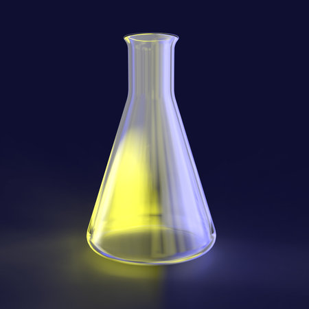 Laboratory glassware, conical (Erlenmeyer) flask, 3D illustrationの写真素材