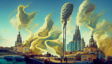 Landscape with ecological disaster, conceptual ai illustration. Polluted earth. Contaminated land...