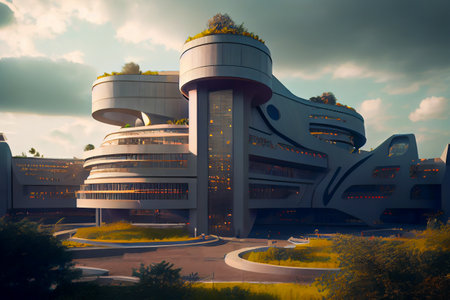 Futuristic school or futuristic university building of modern design, ai illustration