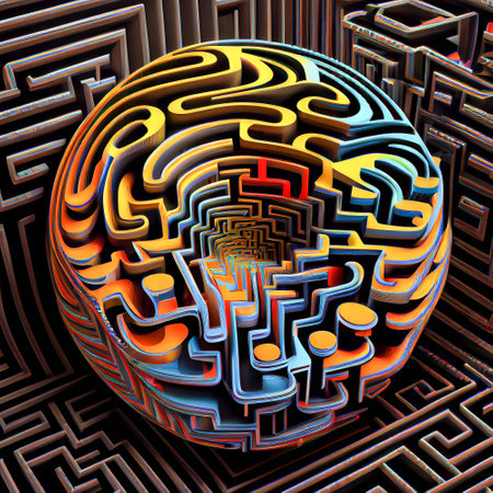 Geometric labyrinth, optical illusion, ai illustration in 3D styleの写真素材