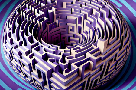 Geometric labyrinth, optical illusion, ai illustration in 3D styleの写真素材