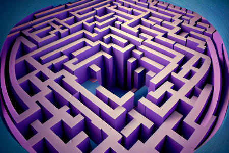 Geometric labyrinth, optical illusion, ai illustration in 3D styleの写真素材