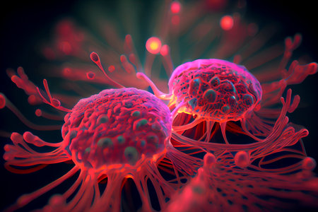 Cancer cells, malignant cells, generative ai illustration in 3D style.の素材