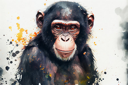 Portrait of a chimpanzee monkey, illustration in watercolor styleの写真素材