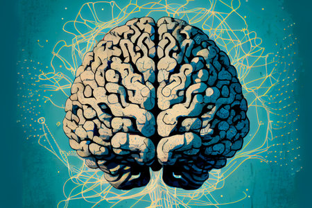 Anatomical model of human brain, digital illustration in vintage hand drawing style