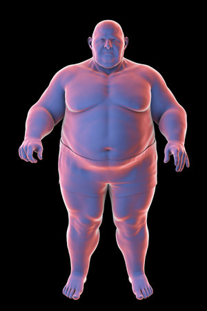 Obese man, 3D illustration. Concept of obesity, behavioral problem, psychiatric condition, binge eating disorder, food addictionの写真素材