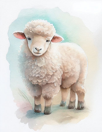 A charming baby sheep, generative ai illustration in colorful hand drawing style depicting its distinctive features and endearing personality.の素材