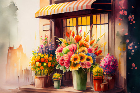 A beautiful bouquet of flowers, with a variety of colors, shapes, and textures, generative ai illustrationの素材