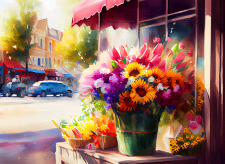 A beautiful bouquet of flowers, with a variety of colors, shapes, and textures, generative ai illustrationの素材