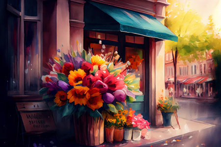 A beautiful bouquet of flowers, with a variety of colors, shapes, and textures, generative ai illustrationの素材