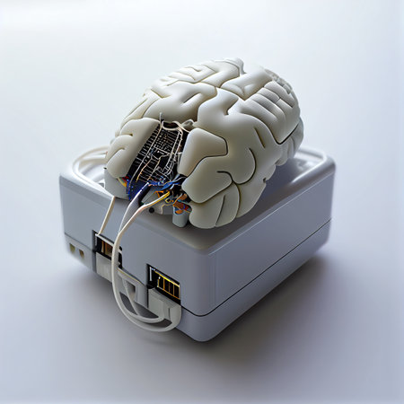 Concept of artificial intelligence. Human brain connected to electronic microcircuits, generative ai illustration. Brain-computer interface, neural networks scientific conceptの素材