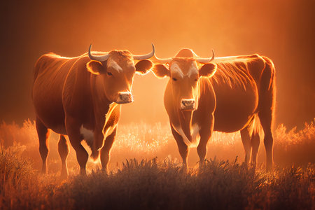 A charming and rustic illustration of a cow, depicting its distinctive features and endearing personality, generative ai illustrationの素材