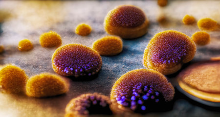 Parasite eggs, worm eggs, ai illustration in 3D style. Close-up view of worm eggs with highly detailed texture. Scientific backgroundの素材