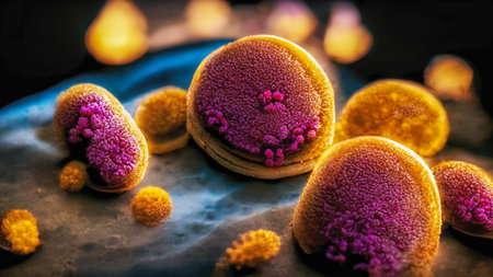 Parasite eggs, worm eggs, ai illustration in 3D style. Close-up view of worm eggs with highly detailed texture. Scientific backgroundの素材