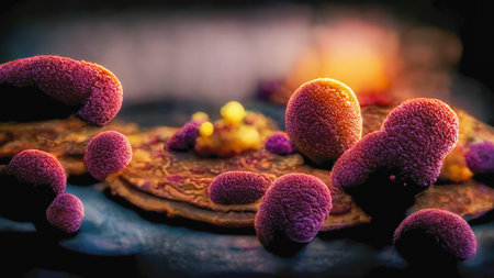 Parasite eggs, worm eggs, ai illustration in 3D style. Close-up view of worm eggs with highly detailed texture. Scientific backgroundの素材