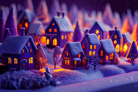 Christmas village with snow. Winter village landscape. Christmas holidays. Snow-covered town. Generative ai illustration.の素材