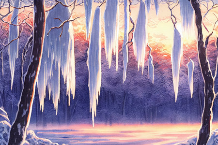 A beautiful winter scene, with a blanket of snow covering the landscape, ai illustration in watercolor styleの素材
