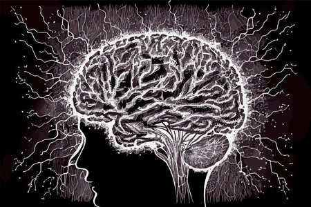 Human brain, vector illustration in sketch styleのイラスト素材
