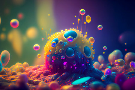 Beautiful microworld, colorful microbes of different shapes, generative ai illustrationの素材