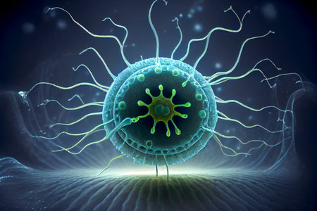 Beautiful microworld, colorful microbes of different shapes, generative ai illustrationの素材