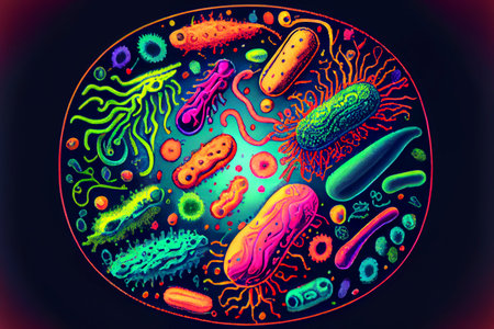 Beautiful microworld, colorful microbes of different shapes, ai generated illustrationの素材
