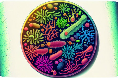Beautiful microworld, colorful microbes of different shapes, ai generated illustrationの素材