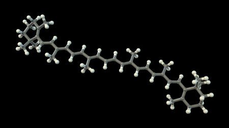 Molecular model of beta-carotene pigment, precursor to vitamin A, 3d illustrationの写真素材