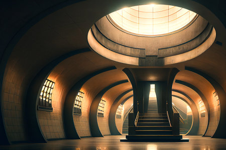 A futuristic and dynamic ai generated illustration of an underground subway station, with cutting-edge technology and modern design, sleek lines, advanced lighting systems, and innovative materialsの素材