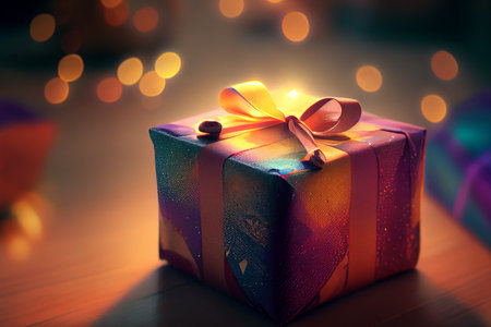 Gift box with bow, photorealistic generative ai illustrationの素材