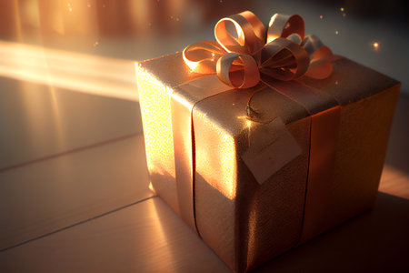 Gift box with bow, photorealistic generative ai illustrationの素材
