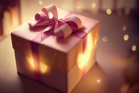 Gift box with bow, photorealistic generative ai illustrationの素材