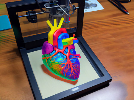 Human heart model printed on a 3D printer, showcasing the intricate details and complexity of the human heart, generative ai illustration.の素材