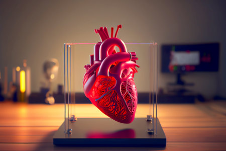 Human heart model printed on a 3D printer, showcasing the intricate details and complexity of the human heart, generative ai illustration.の素材