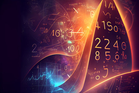 A fantasy math background featuring imaginary mathematical equations, formulas, symbols and charts, ai generated illustration.の素材
