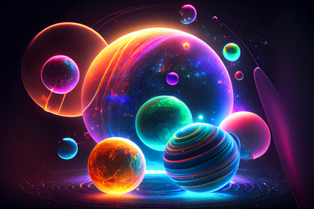 Astronomy background, holographic composition of planets, ai illustrationの素材