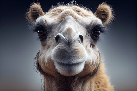 A photorealistic portrait of a camel, capturing the intricate details and textures of the animal's features and emphasizing its unique beauty and resilience, generative ai illustrationの素材