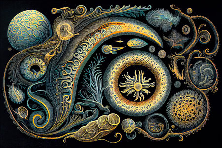 Parasites, worms, closeup view, generative ai illustration in hand drawing vintage styleの素材