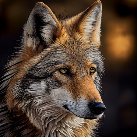 A photorealistic portrait of a wolf, depicting its striking features in a highly realistic manner, generative ai illustrationの素材